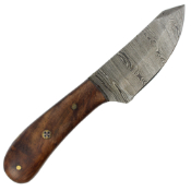 Damascus Fixed Knife w/Leather Sheath - Walnut Wood