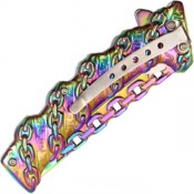 The Neptune Chain Pocket Knife boasts a stunning rainbow finish. With its unique design and practicality, it's perfect for everyday carry and outdoor activities.