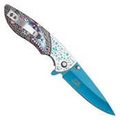 Wartech Dotted Pink Butterfly Blue Steel Drop Point Blade - Dotted Pink Butterfly Handle Handle