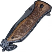 Unleash craftsmanship with the Neptune Celtic Black Folding Knife, adorned with Celtic wood accents. Elevate your collection with this unique blend of style and functionality.