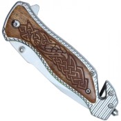 Unleash craftsmanship with the Neptune Celtic Black Folding Knife, adorned with Celtic wood accents. Elevate your collection with this unique blend of style and functionality.