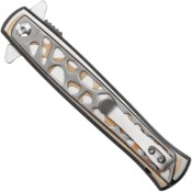 Introducing the Neptune Abstract Folding Pocket Knife, showcasing a bold red hue. With a 9-inch size and unique design, it's a statement piece for any collection or everyday carry.