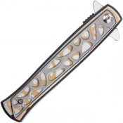 Introducing the Neptune Abstract Folding Pocket Knife, showcasing a bold red hue. With a 9-inch size and unique design, it's a statement piece for any collection or everyday carry.