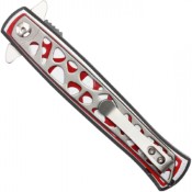 Introducing the Neptune Abstract Folding Pocket Knife, showcasing a bold red hue. With a 9-inch size and unique design, it's a statement piece for any collection or everyday carry.