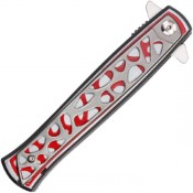 Introducing the Neptune Abstract Folding Pocket Knife, showcasing a bold red hue. With a 9-inch size and unique design, it's a statement piece for any collection or everyday carry.