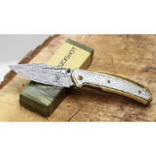 Buckshot Damascus Etched Folding Knife