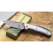 Buckshot Damascus Etched Folding Knife