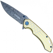 Wartech USA Etched Damascus Folding Knife
