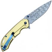 Wartech USA Etched Damascus Folding Knife