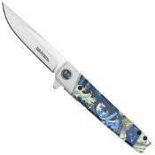 Folding Steel Pocket Knife with Blue Samurai Handle