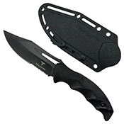 Obsidian Half Serrated Black Fixed Knife