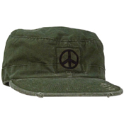 Vintage Rip-Stop Black Peace Sign Fatigue Cap