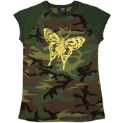 Ultra Force Womens Woodland Camo Tee W Foil Butterfly