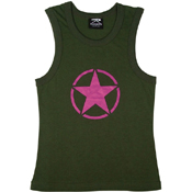 Ultra Force Womens Olive Drab Tank Top W Pink Star