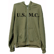 Mens Olive Drab U.S.M.C. Zipper Hooded Sweatshirt