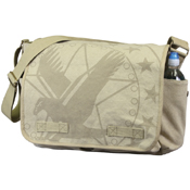 Vintage Canvas Messenger Bag - Khaki with Subdued Army Eagle Print