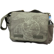Vintage Canvas Messenger Bag - Olive Drab with Subdued USMC Globe and Anchor Print